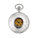 Stainless Steel Desk Stand Case Pocket Watch W/Gold Mechanics